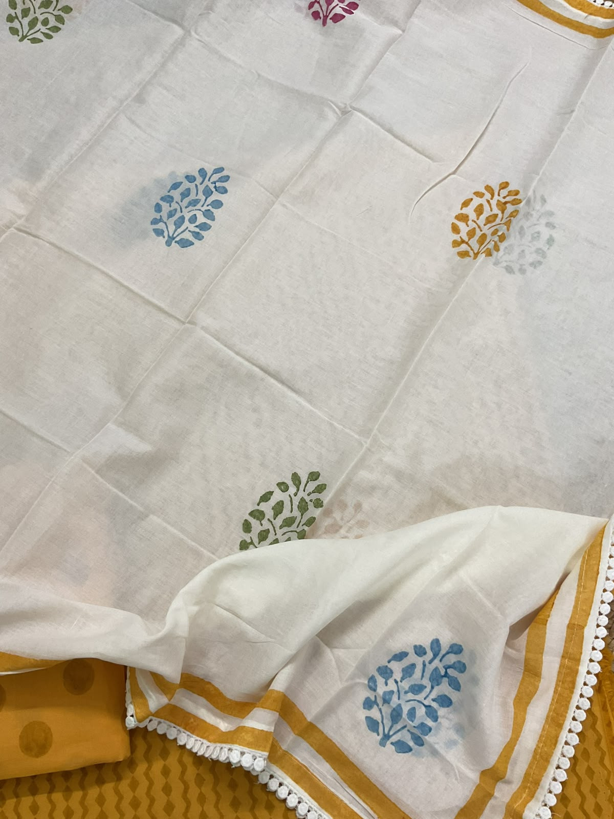 Pure Fine Cotton Printed Suit - Yellow
