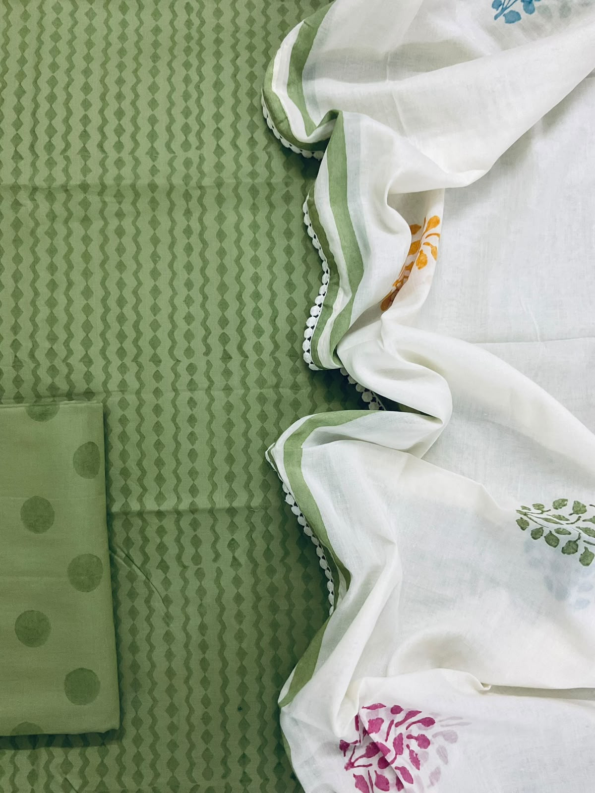 Pure Fine Cotton Printed Suit - Green