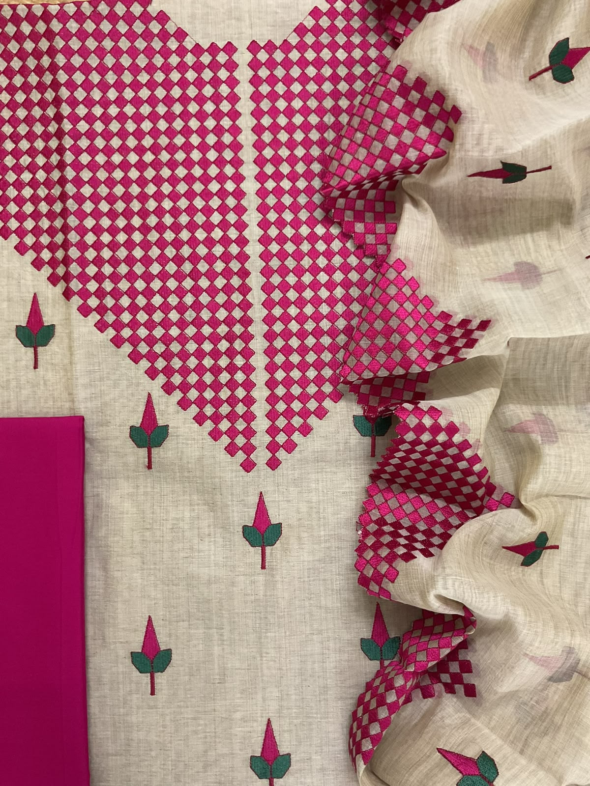 Pure Fine Slub Chanderi Embroidered Suit - Beige