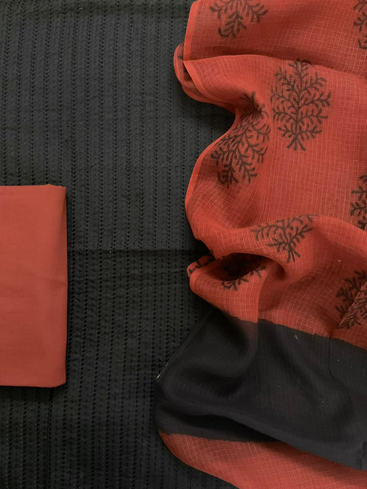 Pure Jaam Cotton Printed Embroidered Suit - Black