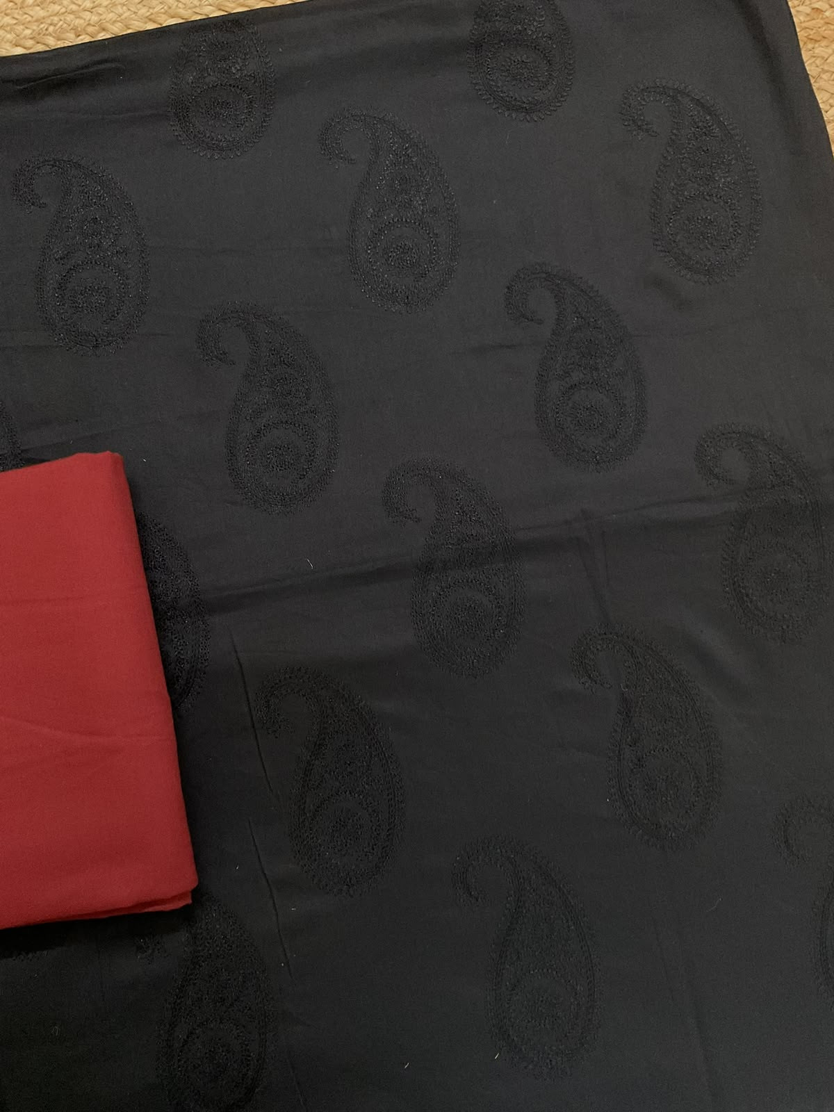 Pure Jaam Cotton Printed Embroidered Suit - Black