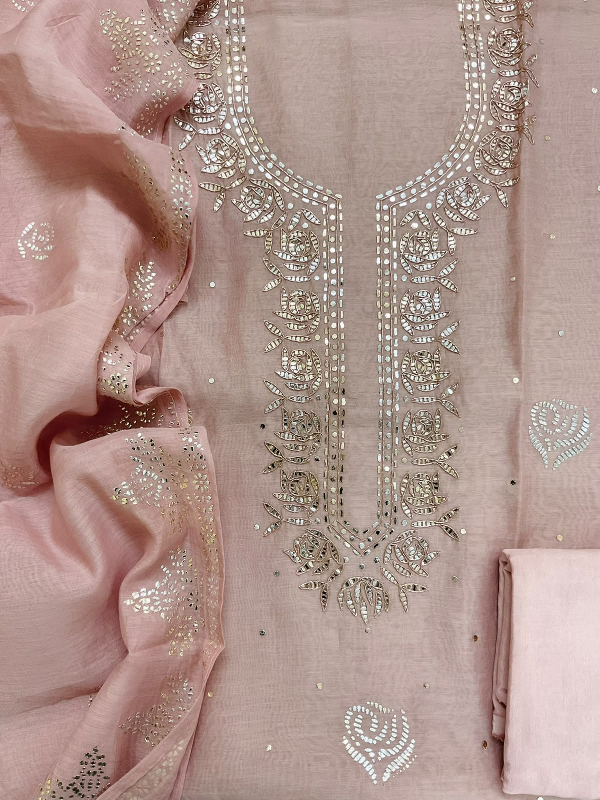 Pure Chanderi Foil Work Suit - Light Onion Pink