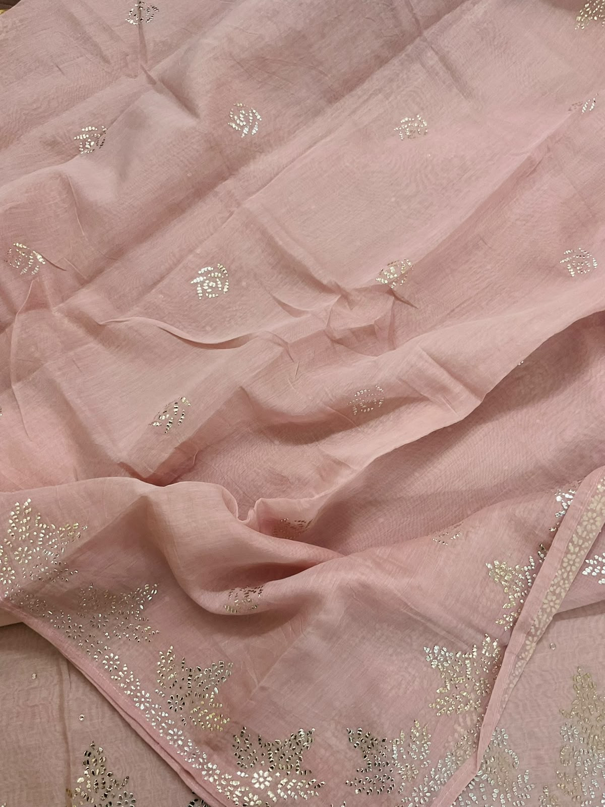 Pure Chanderi Foil Work Suit - Light Onion Pink