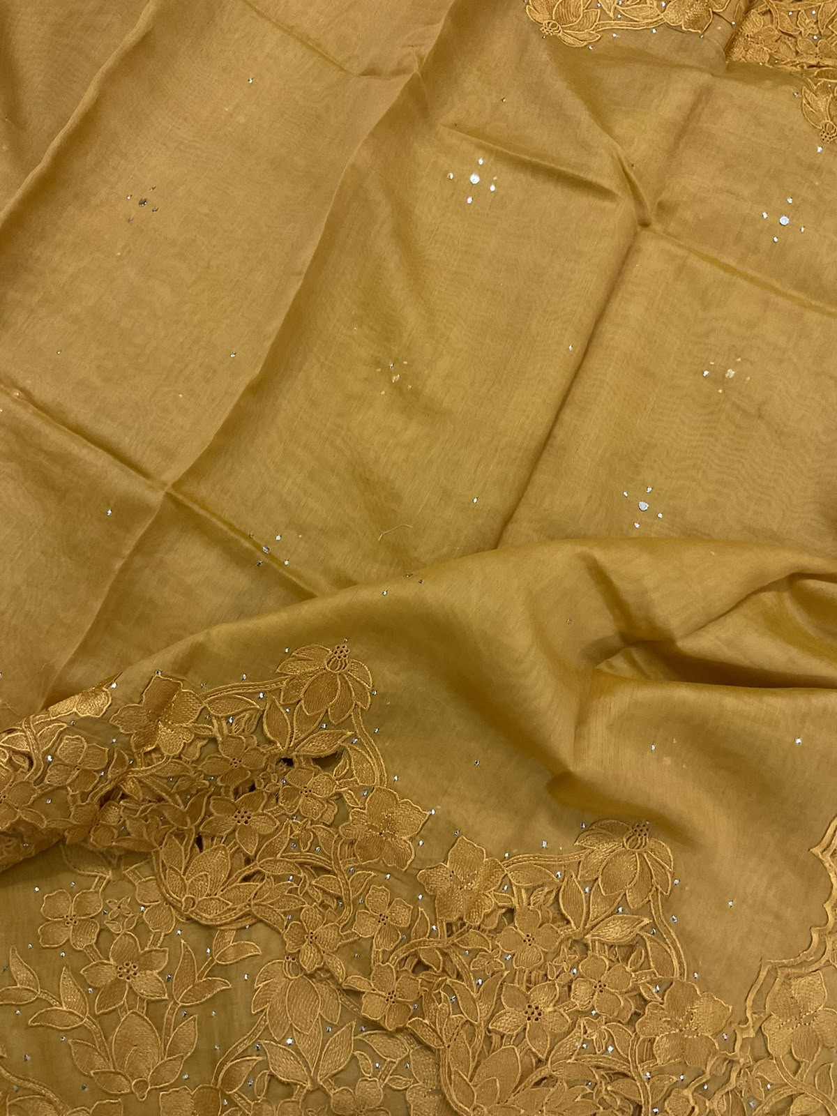 Pure Chanderi Embroidered Suit - Yellow
