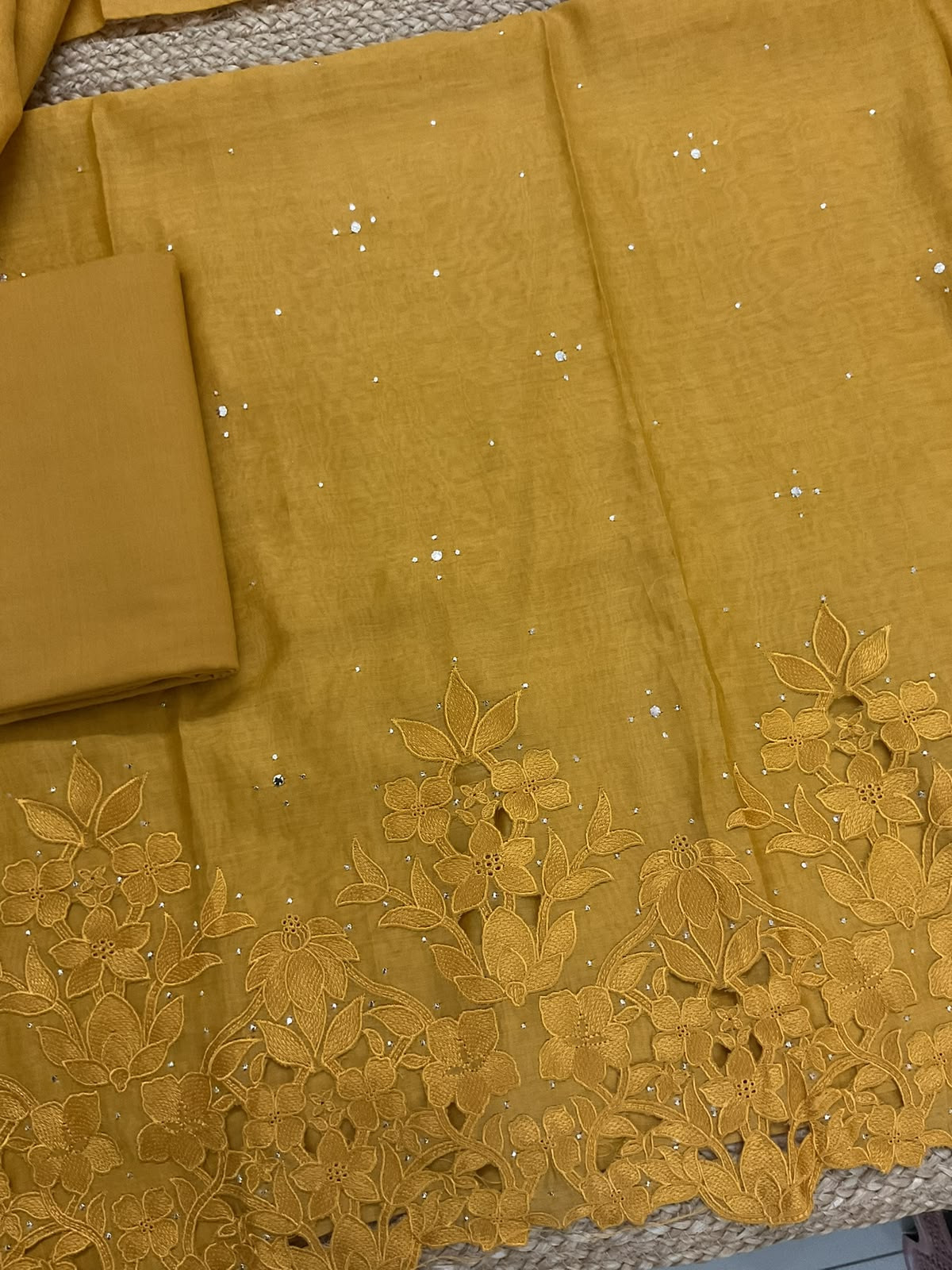 Pure Chanderi Embroidered Suit - Yellow