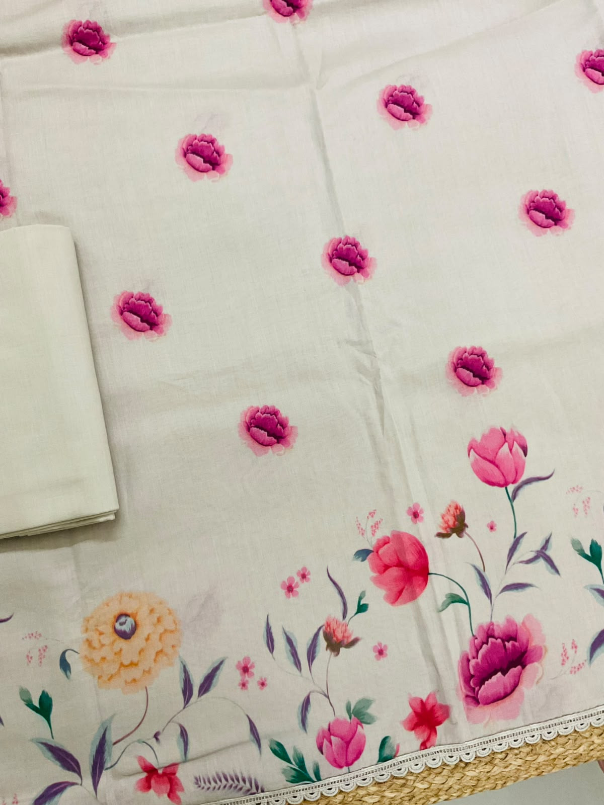 Pure Cotton Printed Suit - Greyish Beige