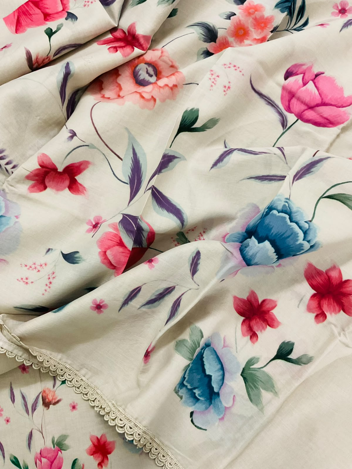 Pure Cotton Printed Suit - Greyish Beige