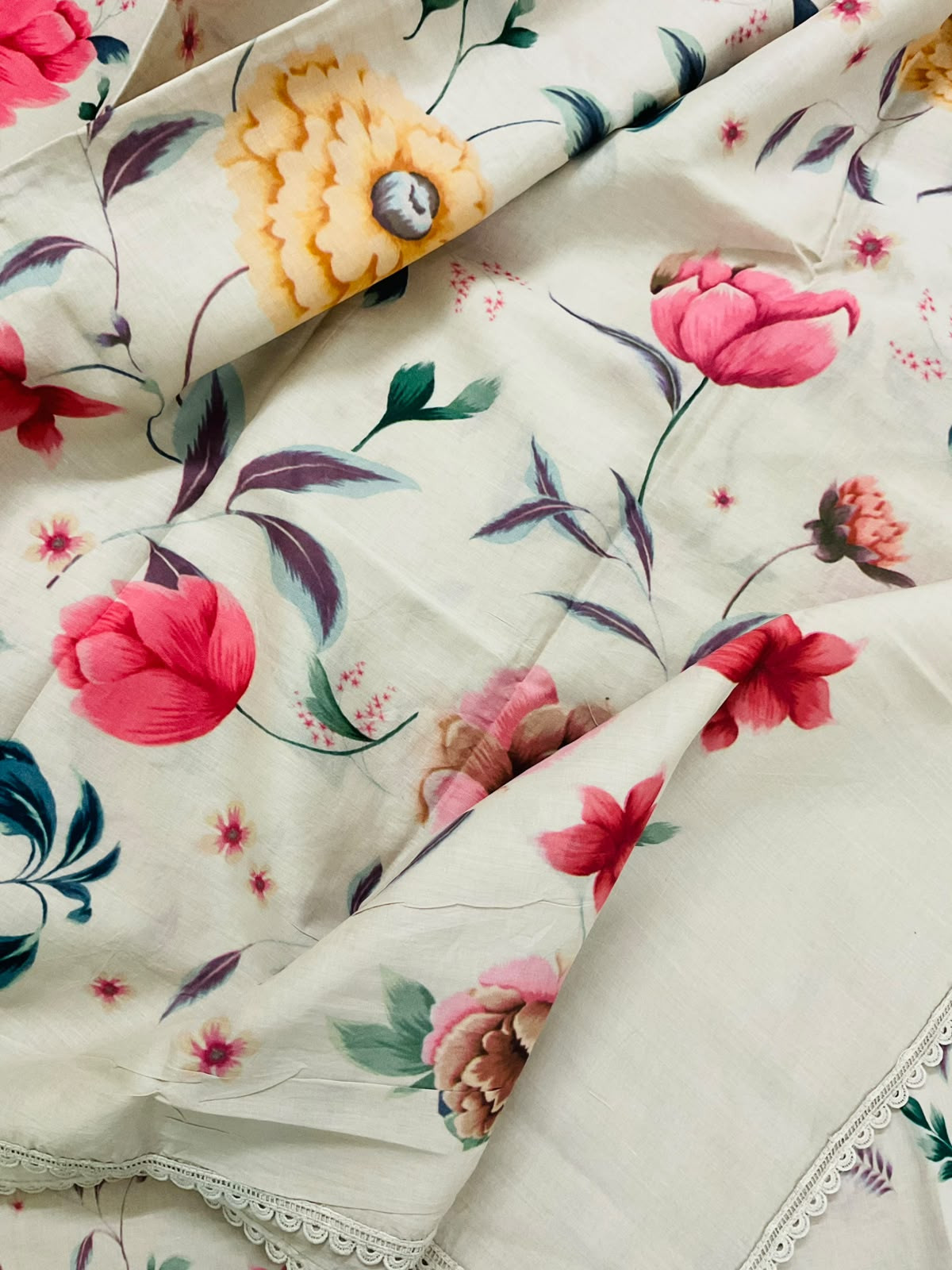 Pure Cotton Printed Suit - Greyish Beige