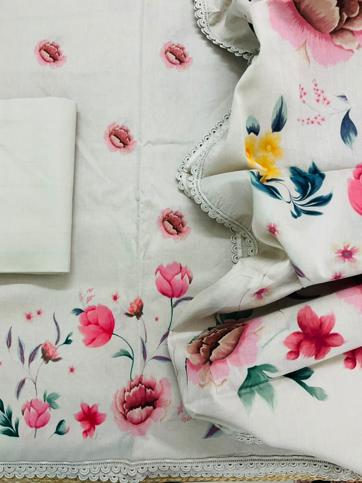 Pure Cotton Printed Suit - Greyish Beige