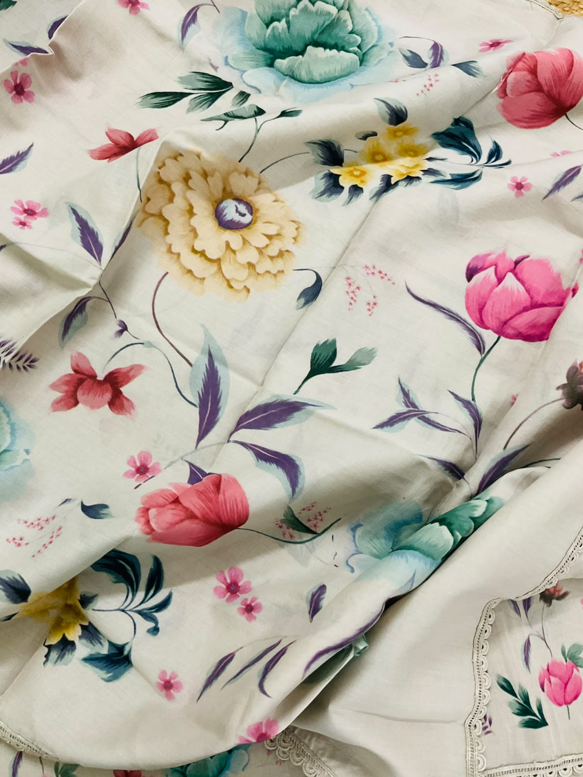 Pure Cotton Printed Suit - Greyish Beige