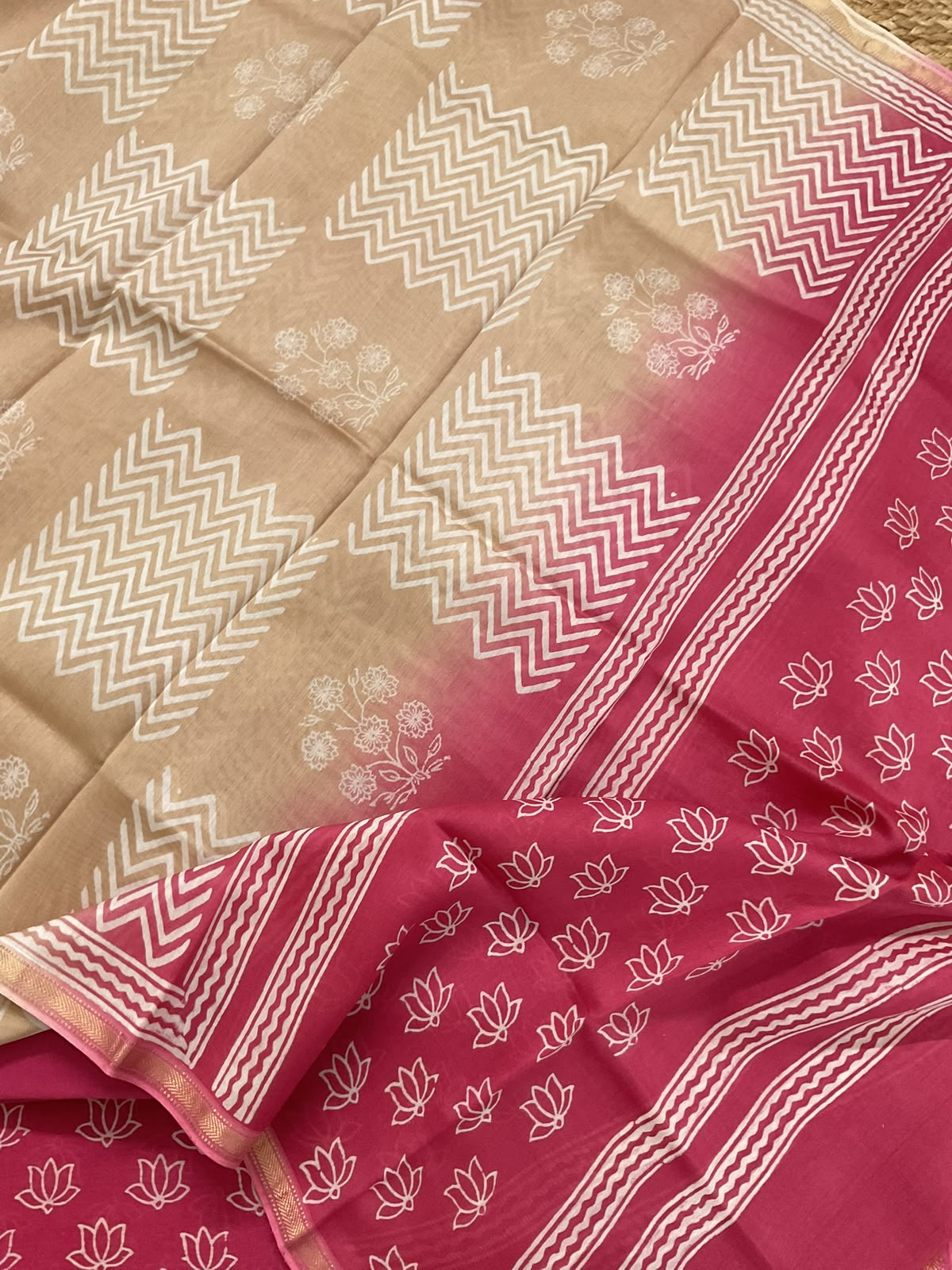Pure Maheshwari Printed Suit - Pink