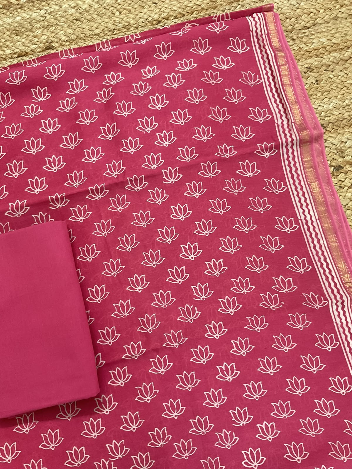 Pure Maheshwari Printed Suit - Pink