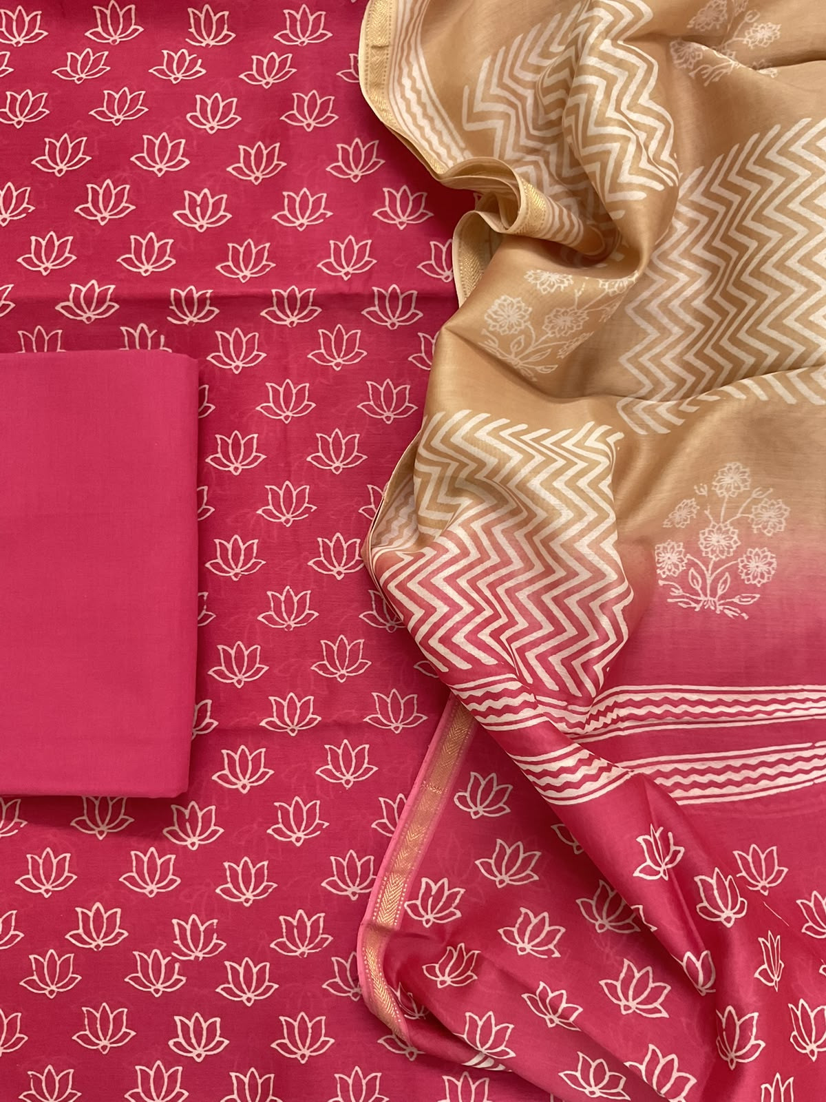 Pure Maheshwari Printed Suit - Pink