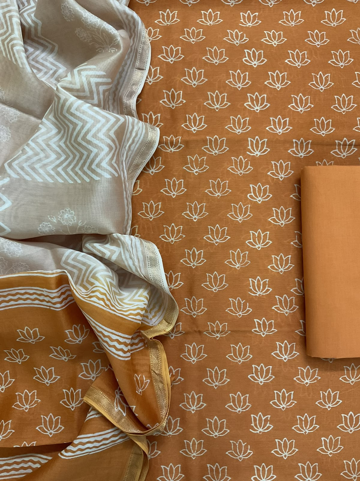 Pure Maheshwari Printed Suit - Rustic Orange