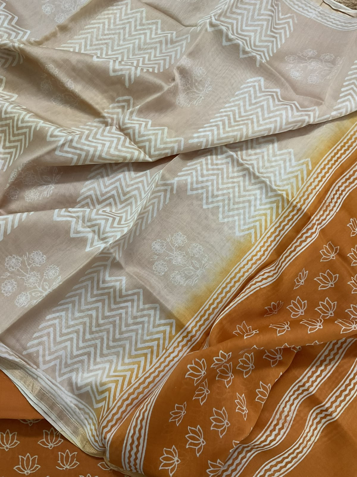 Pure Maheshwari Printed Suit - Rustic Orange