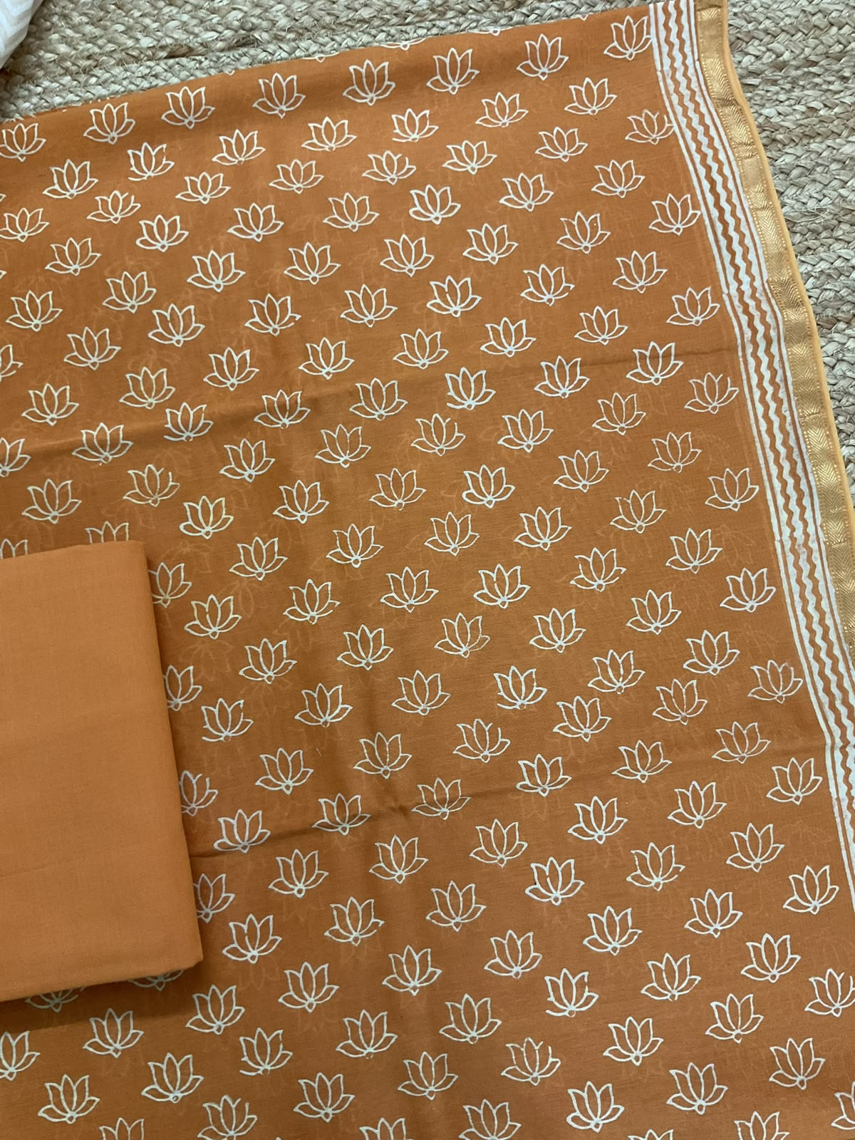 Pure Maheshwari Printed Suit - Rustic Orange