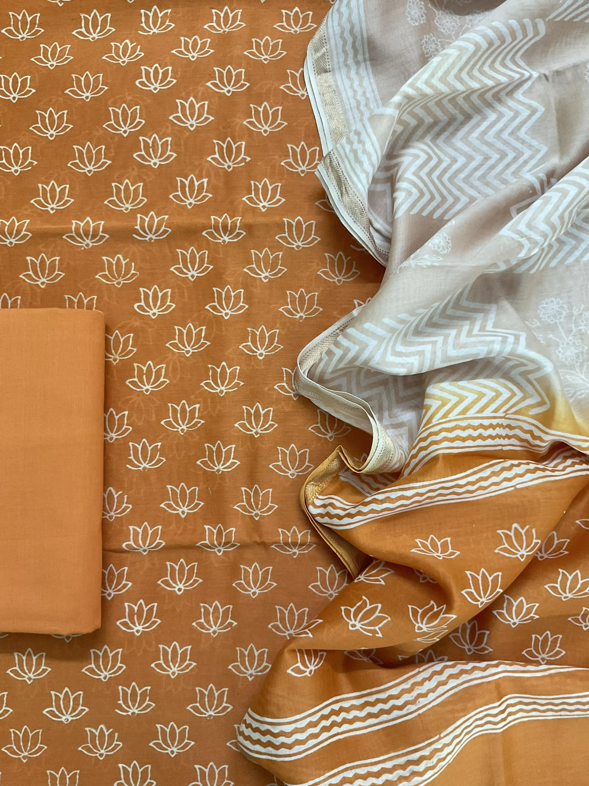 Pure Maheshwari Printed Suit - Rustic Orange