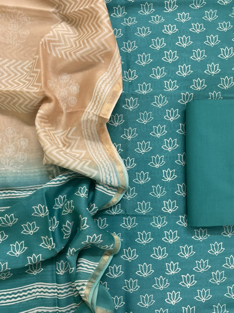 Image of Pure Maheshwari Printed Suit - Blue
