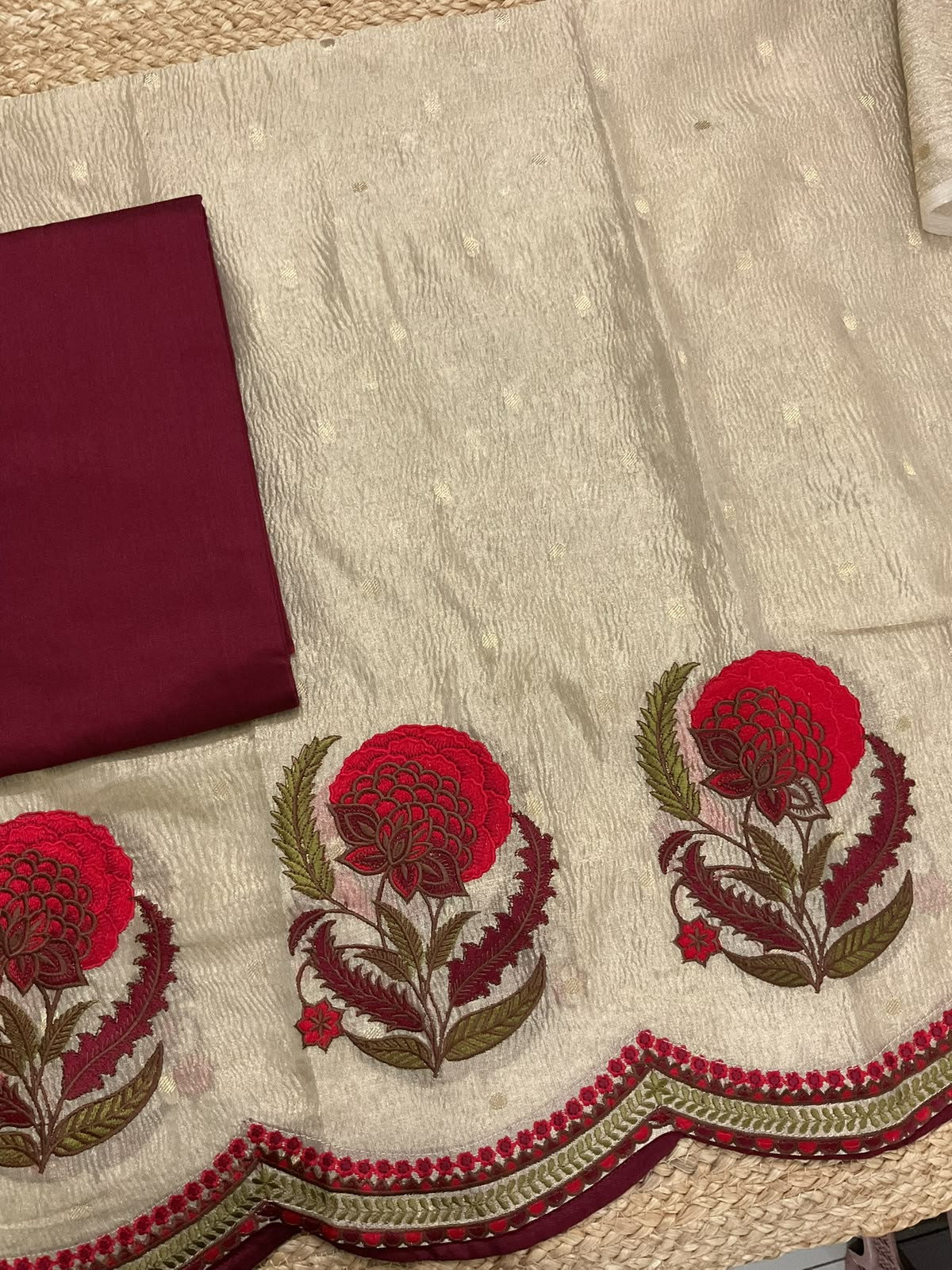Pure Crushed Tissue Shimmer Silk Banarasi Weaved Embroidered Suit - Golden
