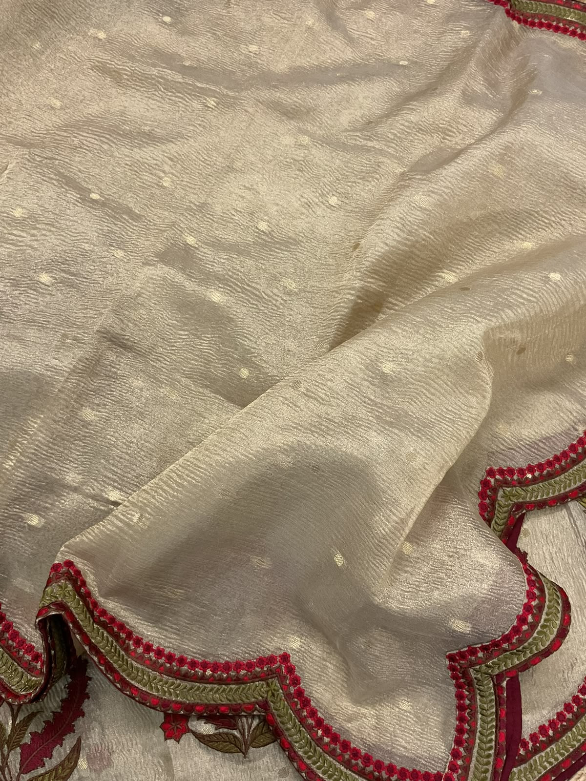 Pure Crushed Tissue Shimmer Silk Banarasi Weaved Embroidered Suit - Golden