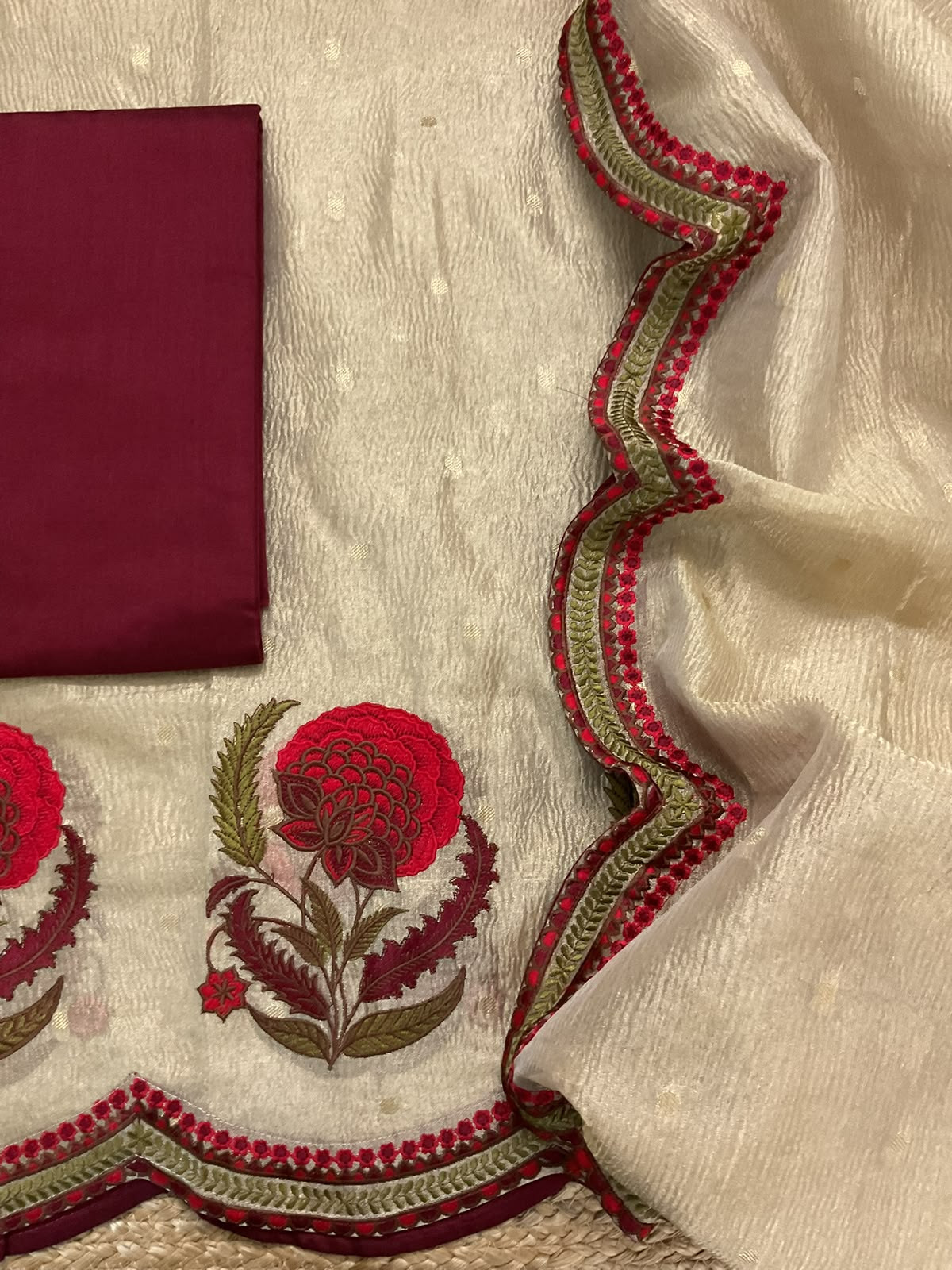Pure Crushed Tissue Shimmer Silk Banarasi Weaved Embroidered Suit - Golden