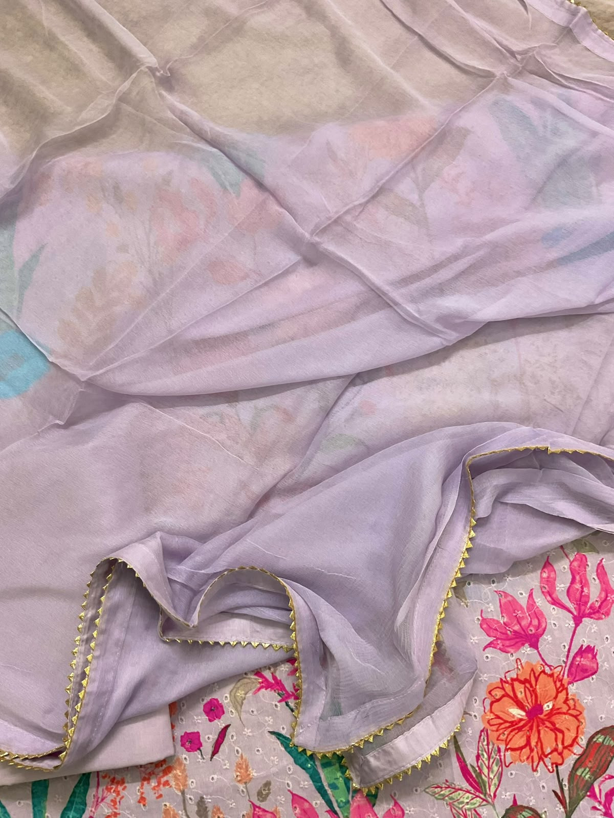 Pure Hakoba Cotton Printed Embroidered Suit - Lavender
