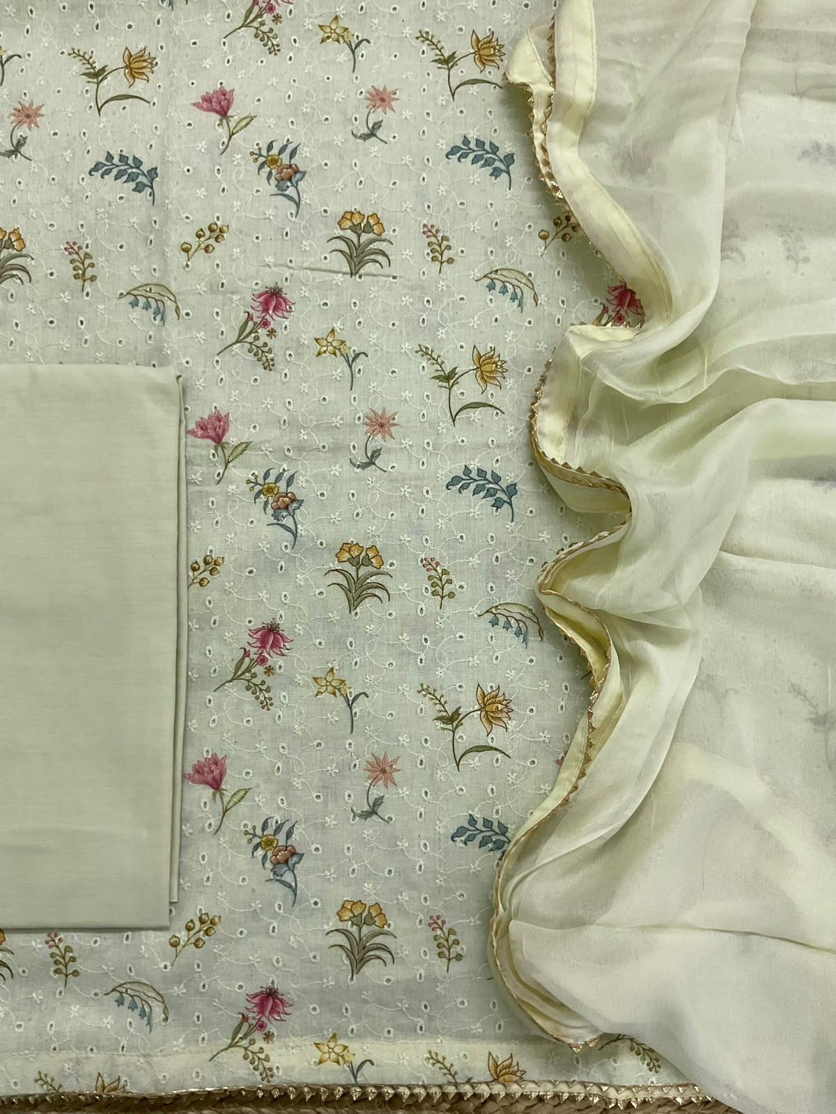 Pure Hakoba Cotton Printed Embroidered Suit - Yellow
