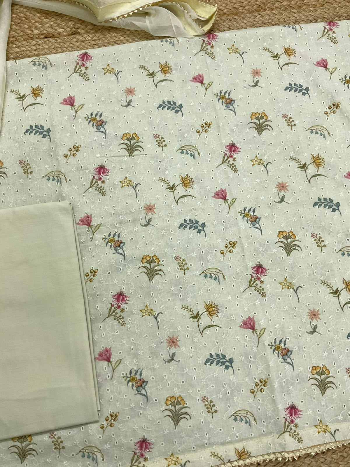 Pure Hakoba Cotton Printed Embroidered Suit - Yellow