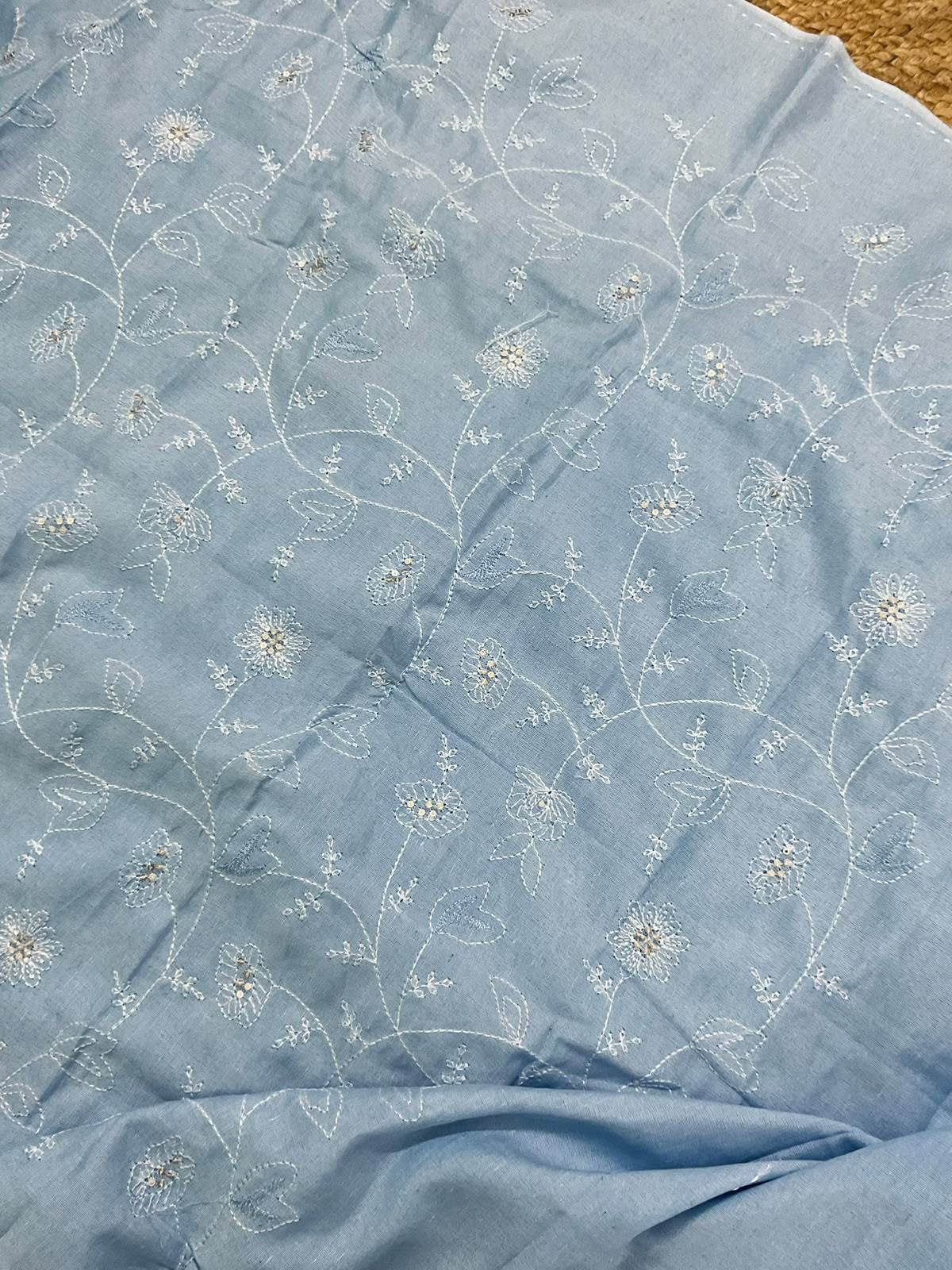Soft Linen Cotton Silk Embroidered Set - Blue