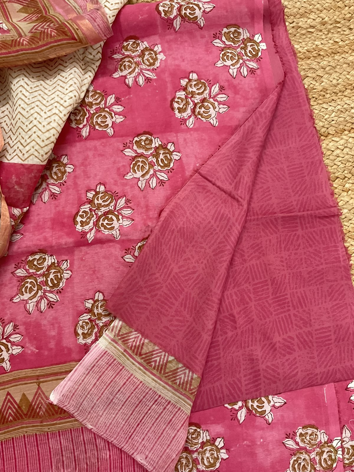 Pure Mul Chanderi Printed Suit - Pink