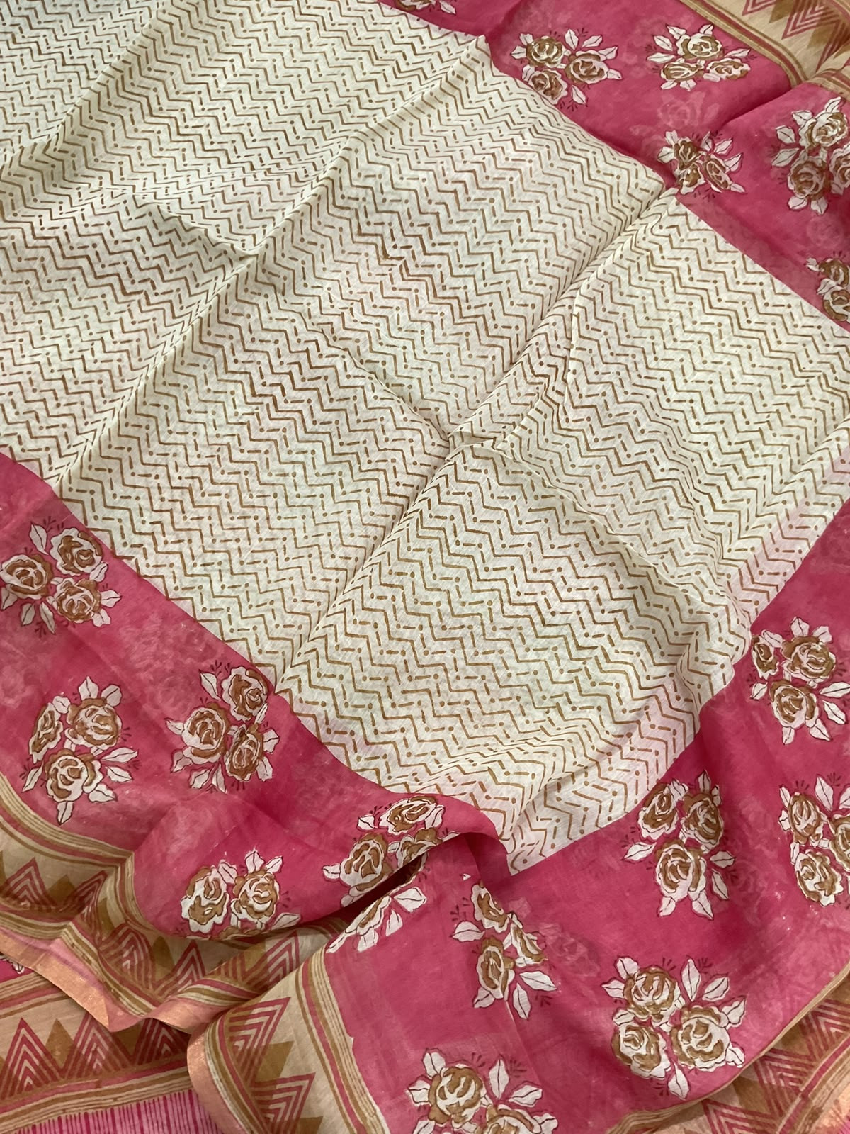 Pure Mul Chanderi Printed Suit - Pink