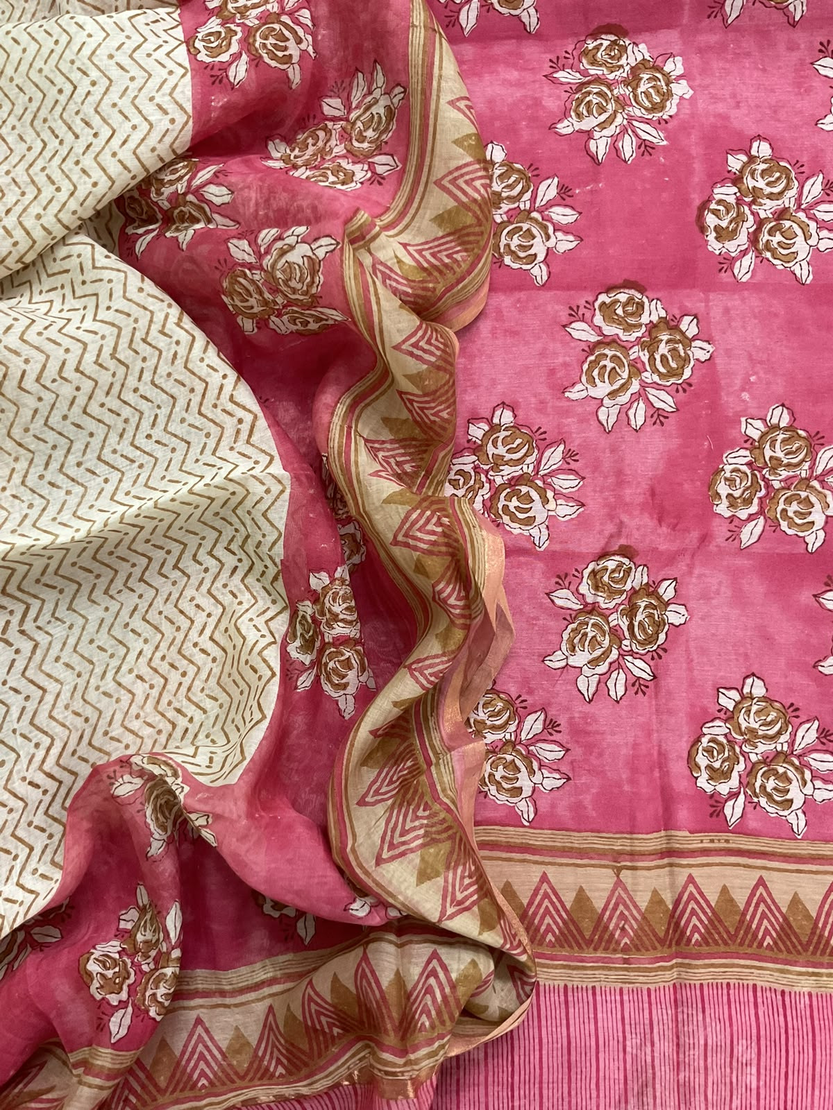 Pure Mul Chanderi Printed Suit - Pink