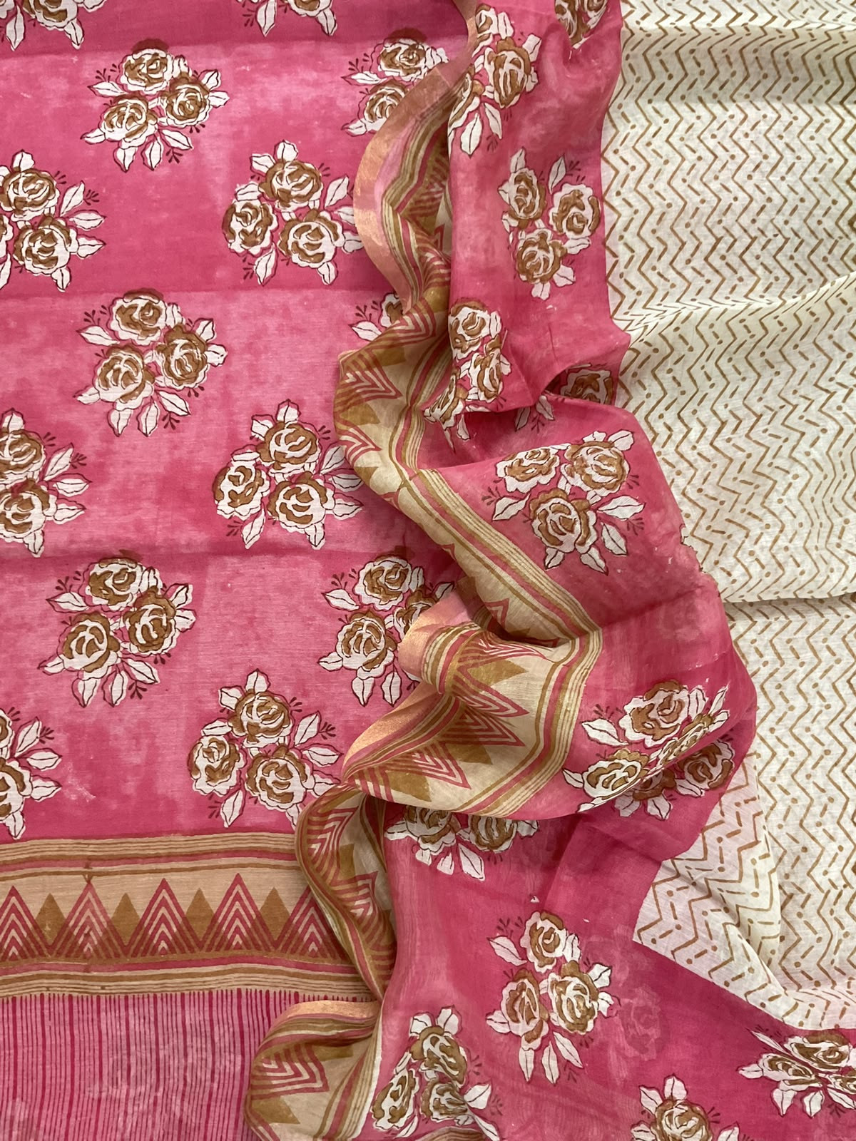 Pure Mul Chanderi Printed Suit - Pink