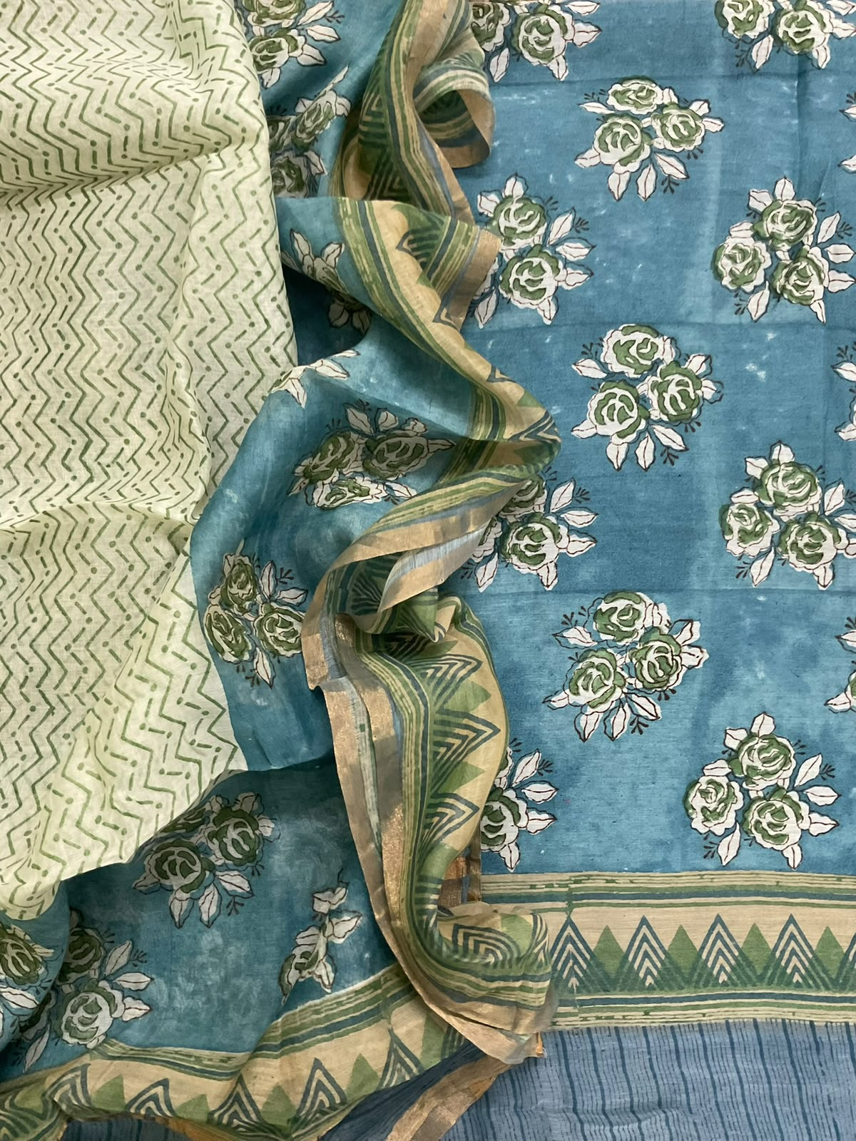 Pure Mul Chanderi Printed Suit - Blue