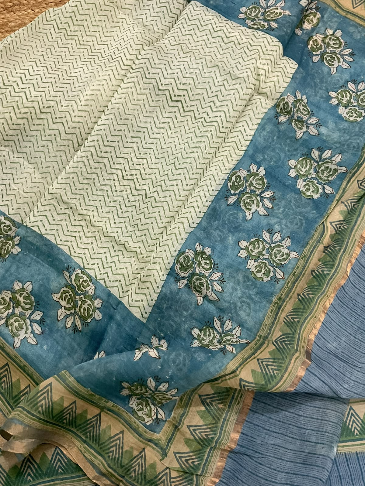 Pure Mul Chanderi Printed Suit - Blue