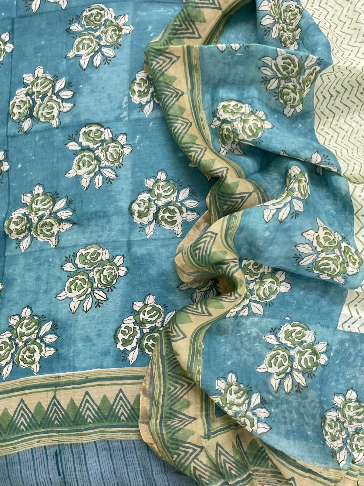 Pure Mul Chanderi Printed Suit - Blue