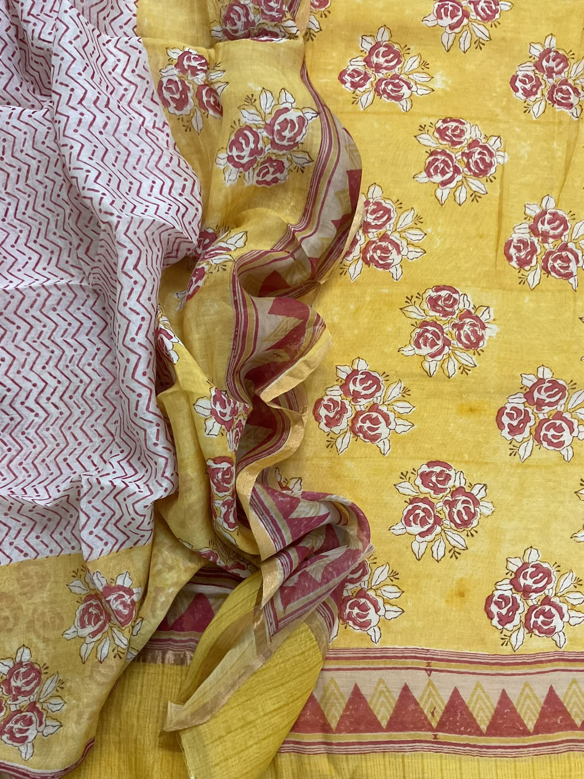 Pure Mul Chanderi Printed Suit - Yellow