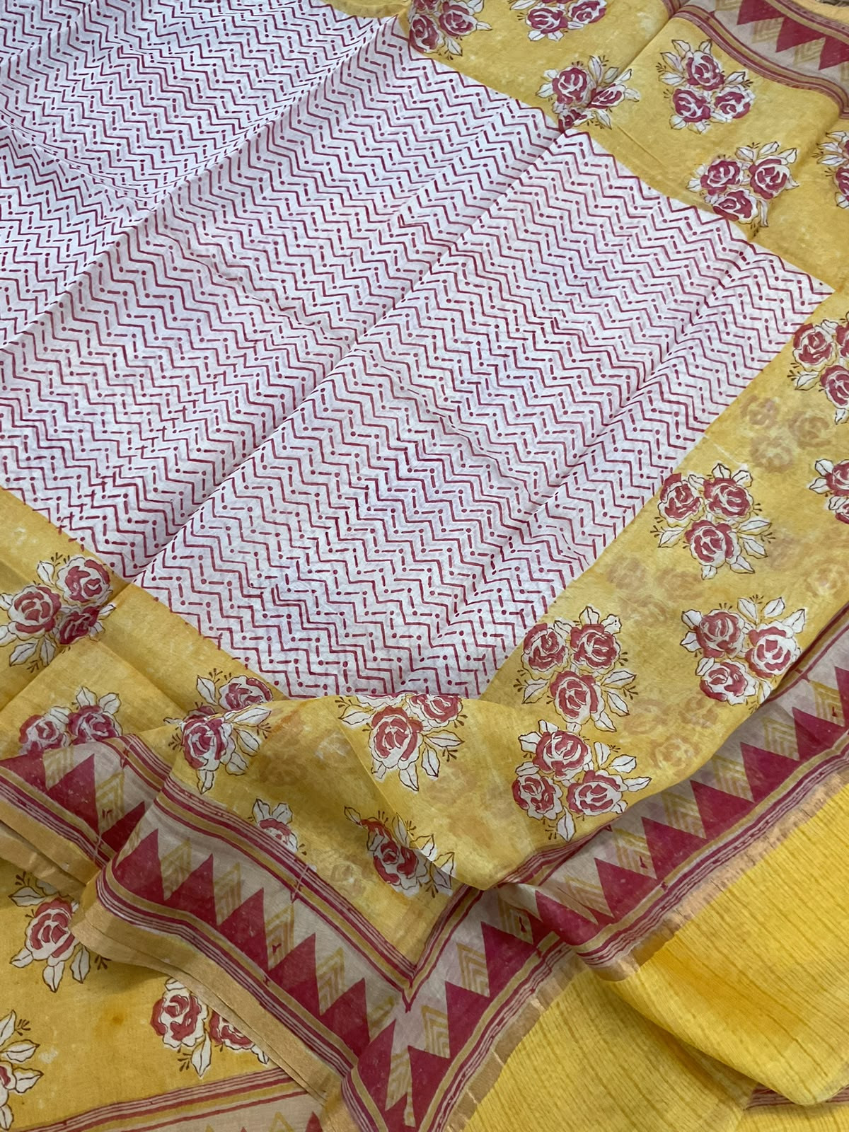 Pure Mul Chanderi Printed Suit - Yellow