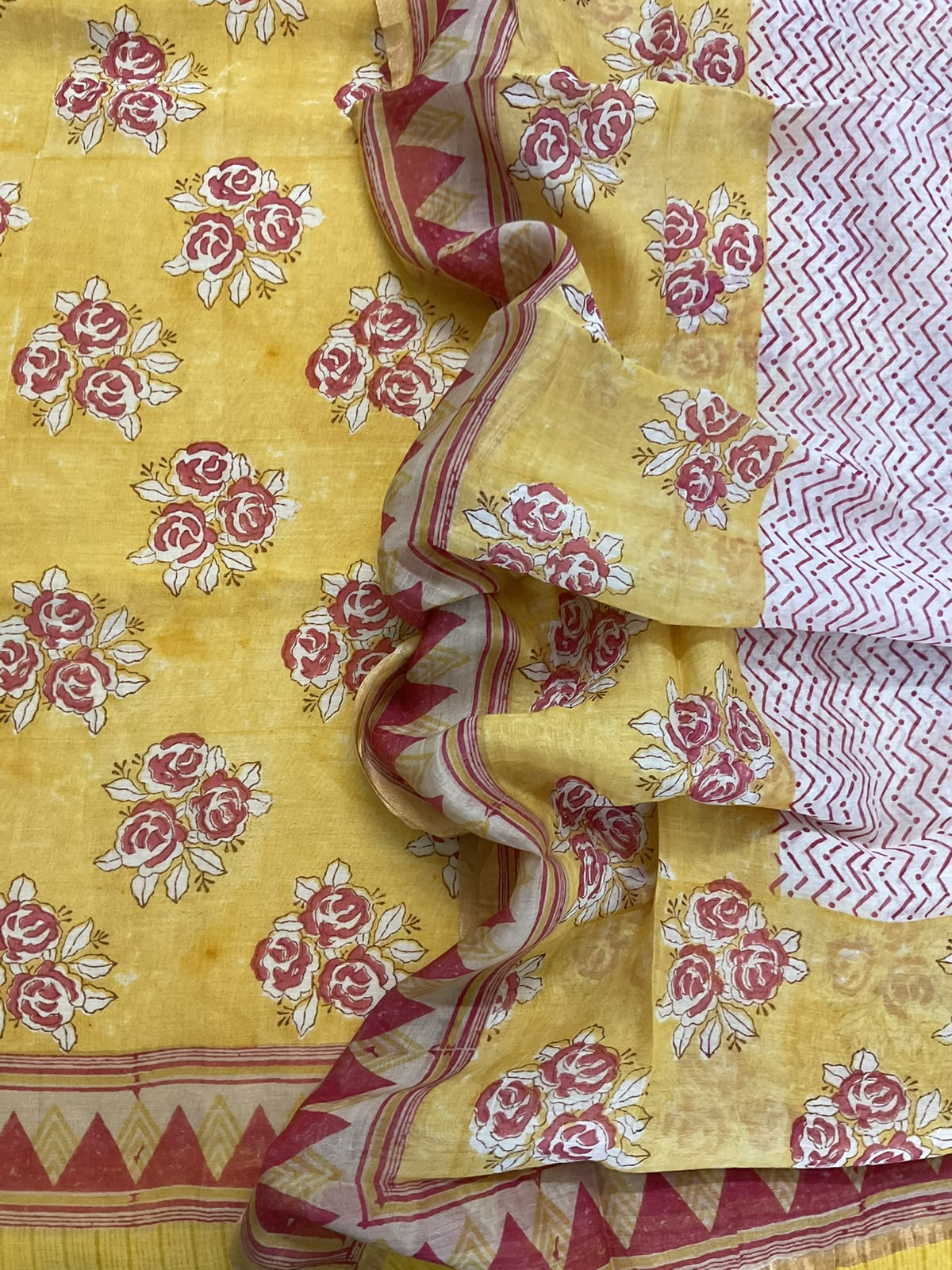 Pure Mul Chanderi Printed Suit - Yellow