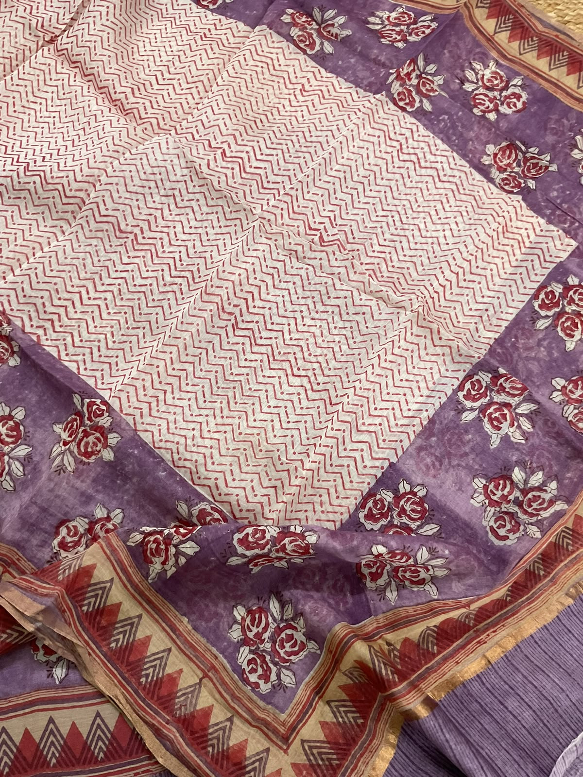 Pure Mul Chanderi Printed Suit - Purple