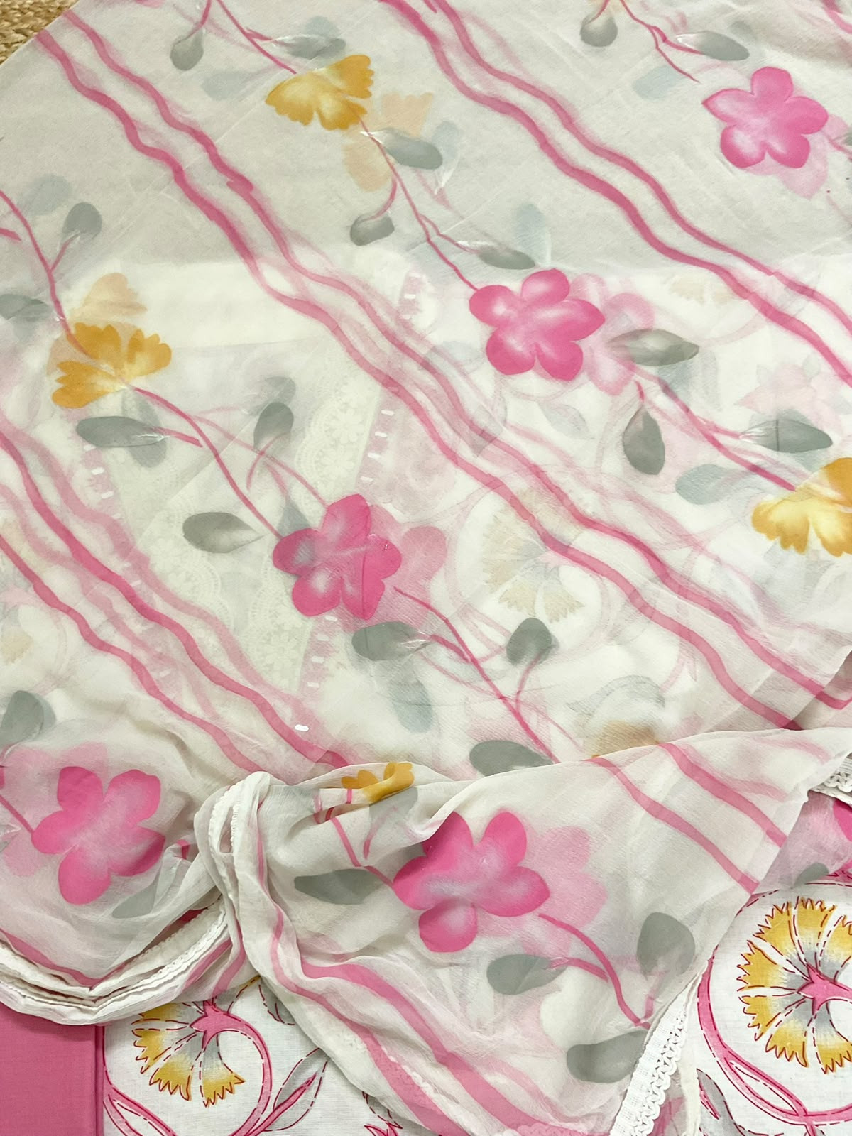Pure Jute Cotton Brush Painted Embroidered Suit - Off White