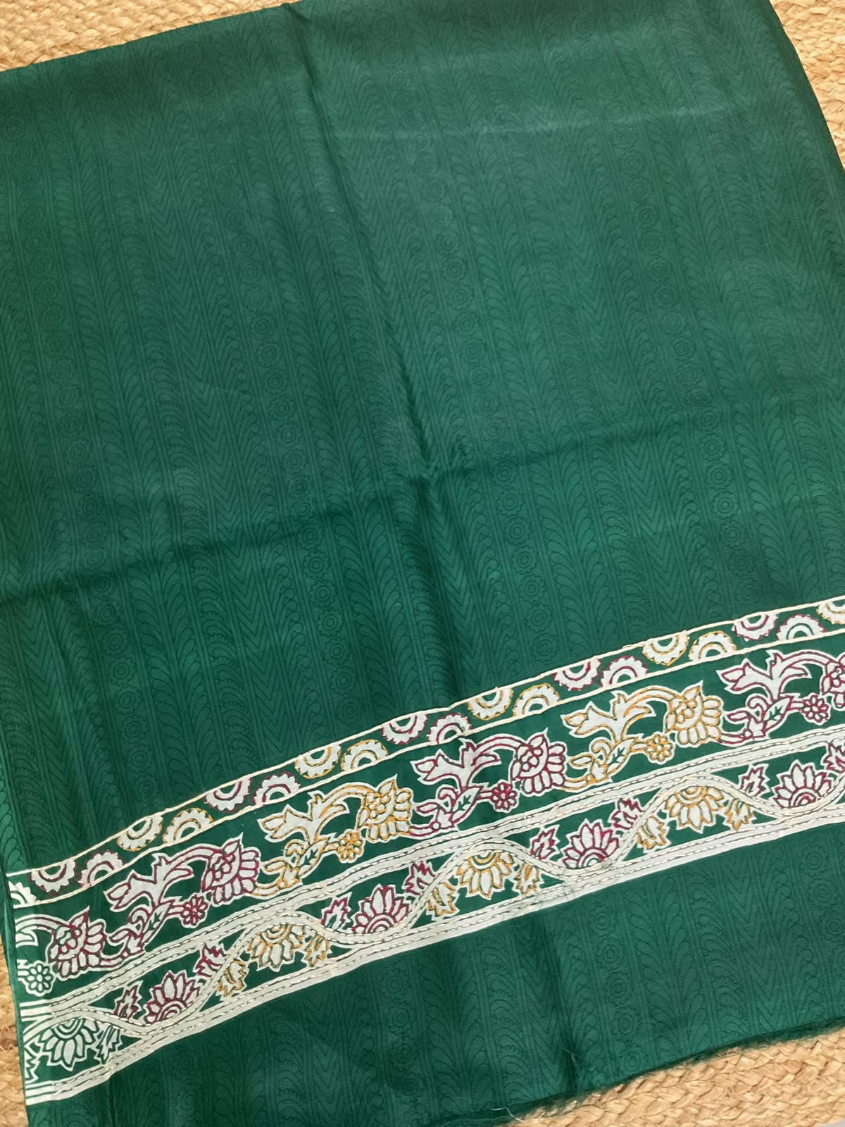 Pure Mul Chanderi Printed Kantha Work Suit - Green