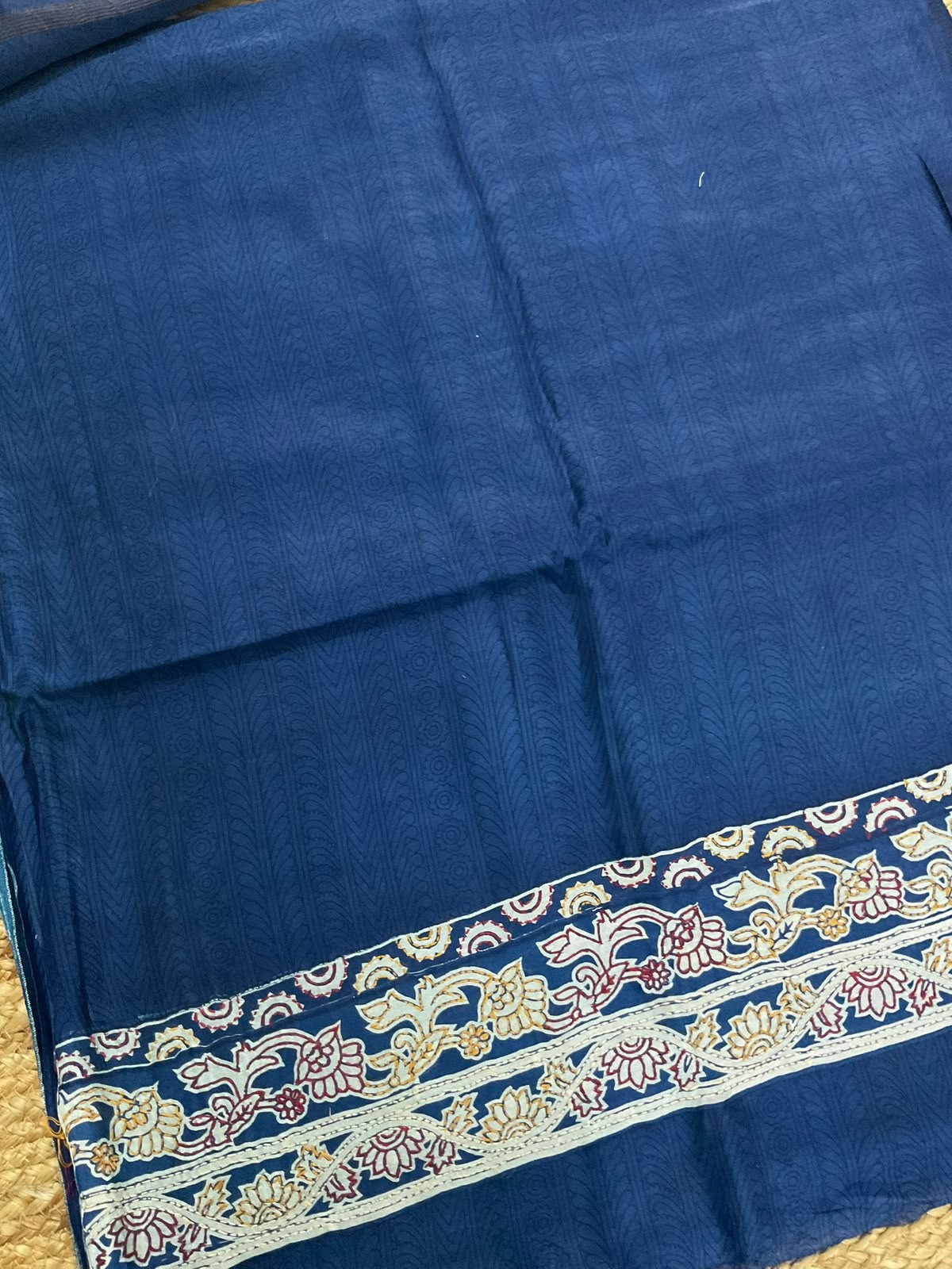 Pure Mul Chanderi Printed Kantha Work Suit - Blue