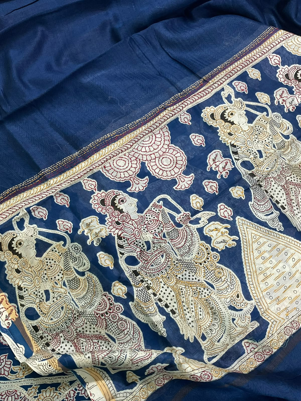 Pure Mul Chanderi Printed Kantha Work Suit - Blue