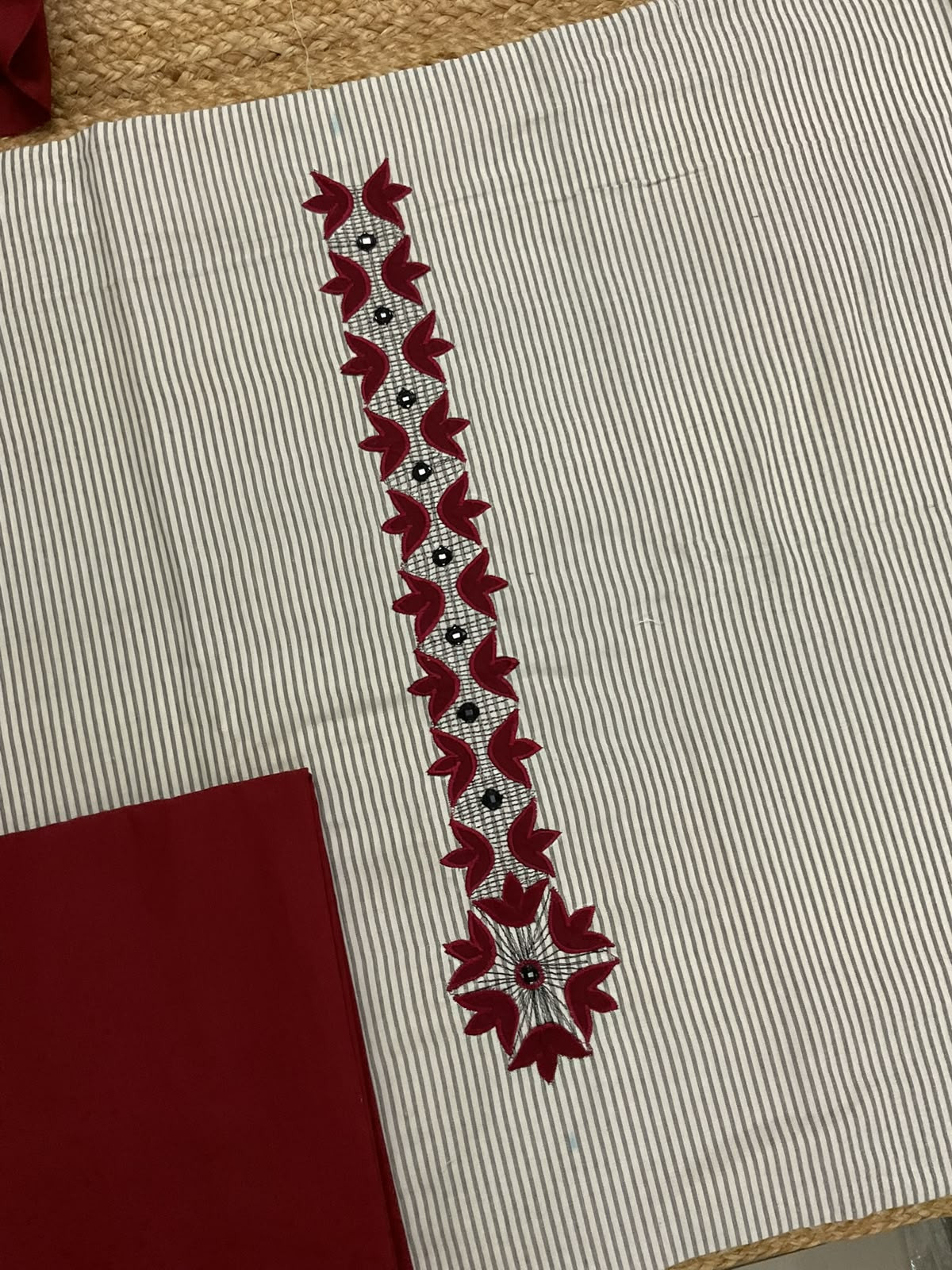 Pure Cotton Self Weaved Printed Embroidered Suit - Cream