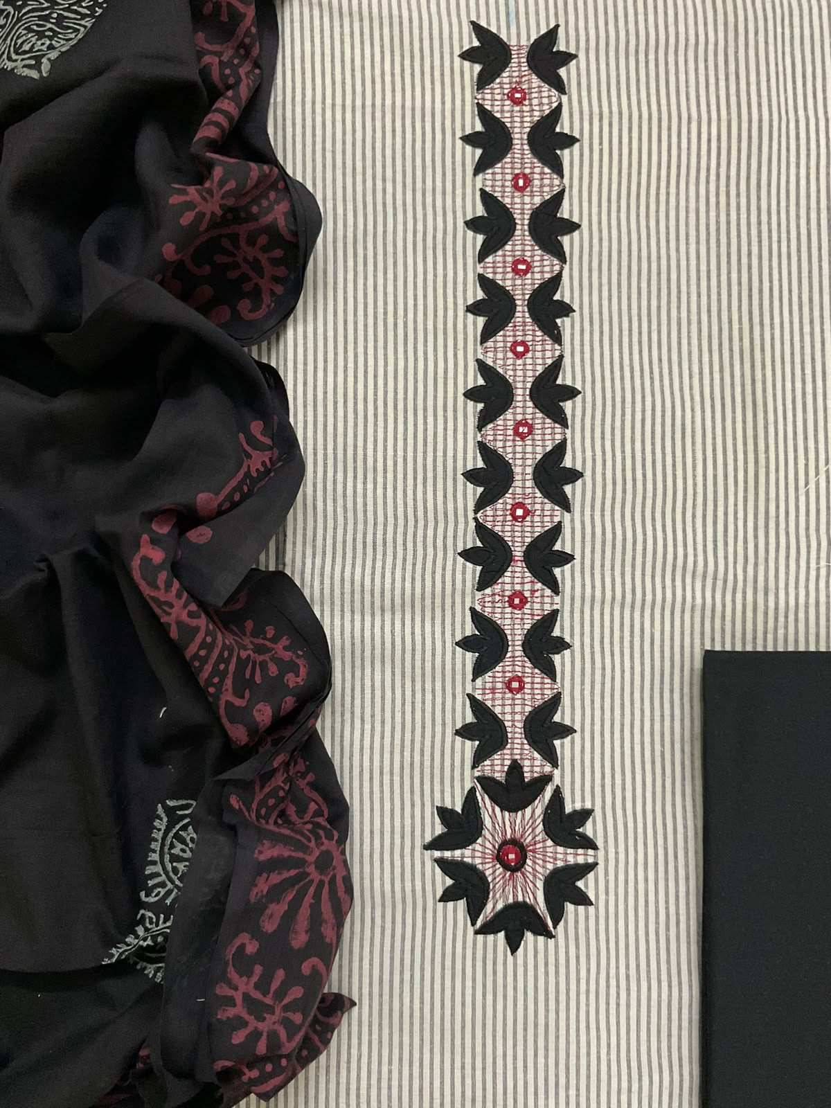 Pure Cotton Self Weaved Printed Embroidered Suit - Cream