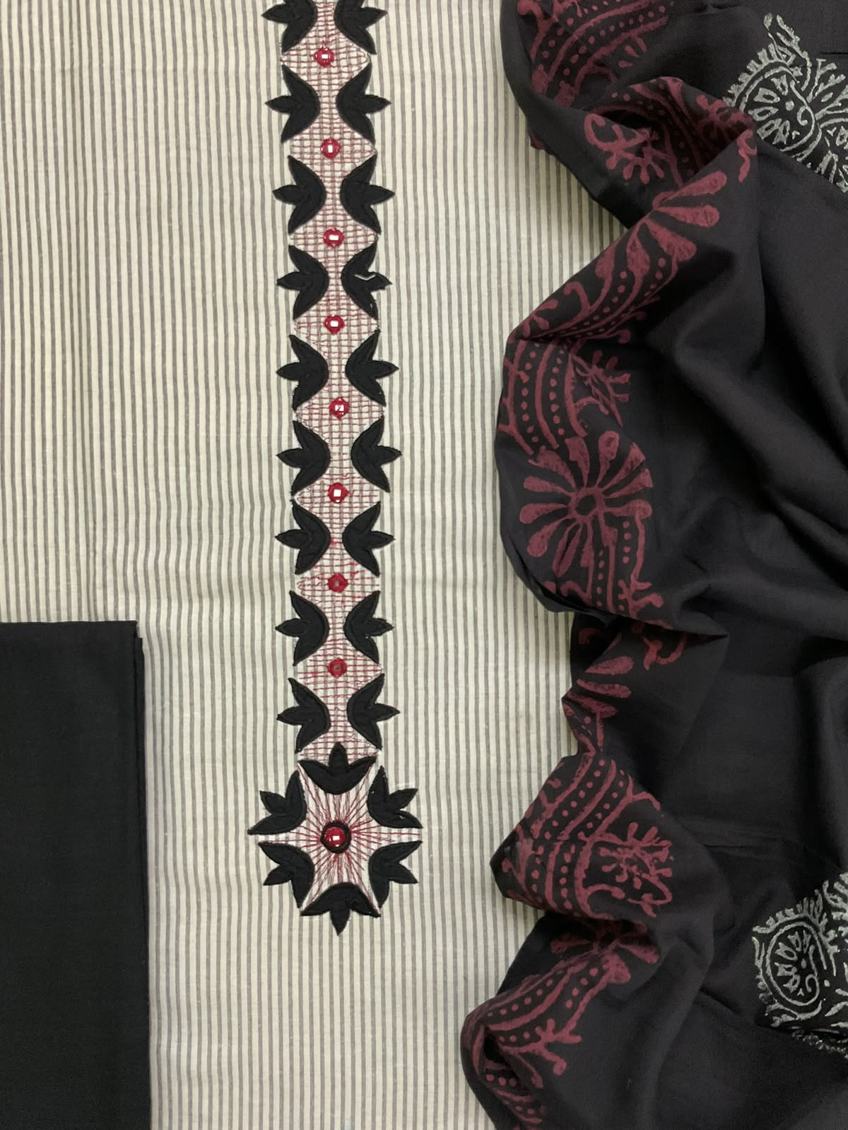 Pure Cotton Self Weaved Printed Embroidered Suit - Cream