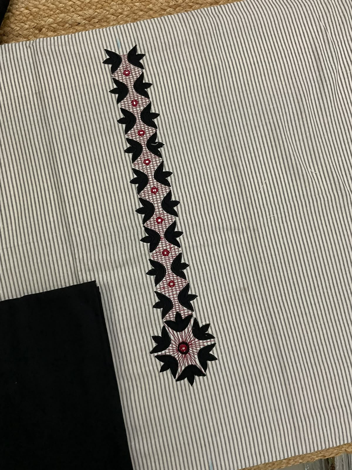 Pure Cotton Self Weaved Printed Embroidered Suit - Cream