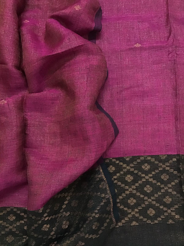 Image of Pure Linen Tissue Self Weaved Kurta Dupatta Set - Pink