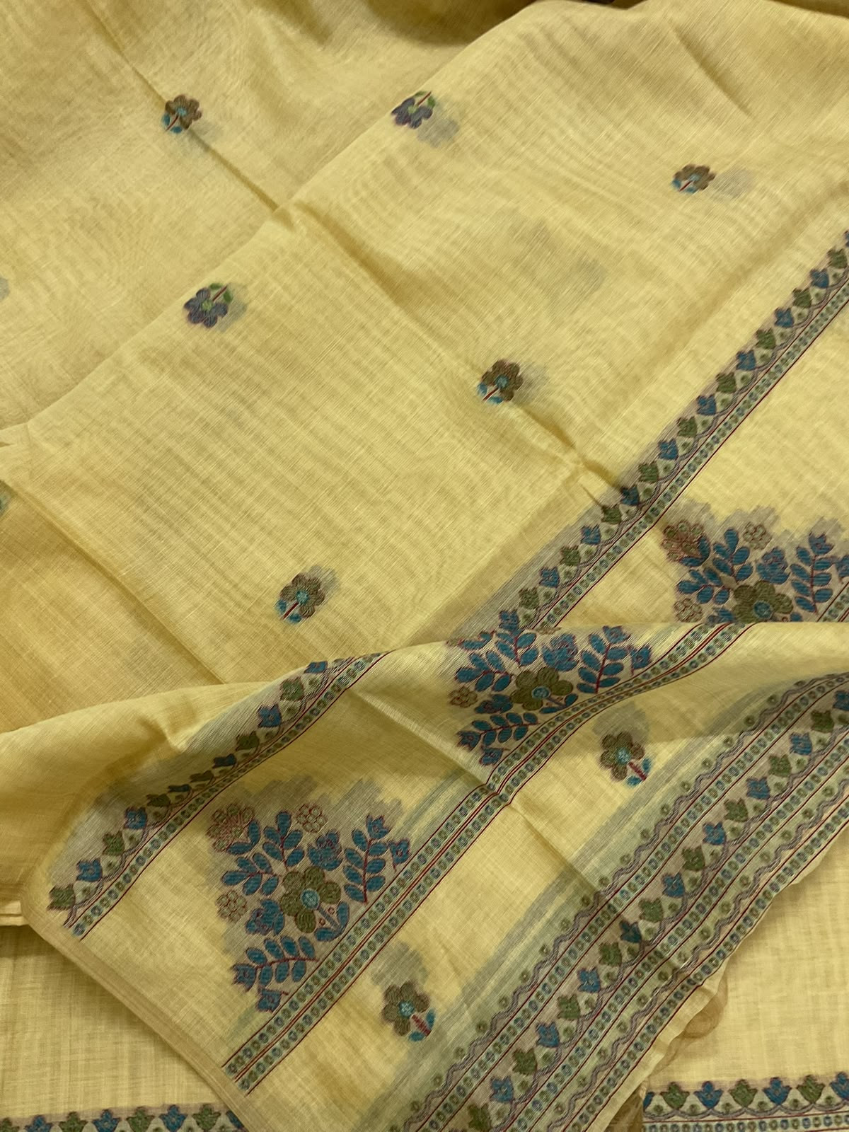 Soft Kora Chanderi Jamdani Weaved Embroidered Suit - Yellow